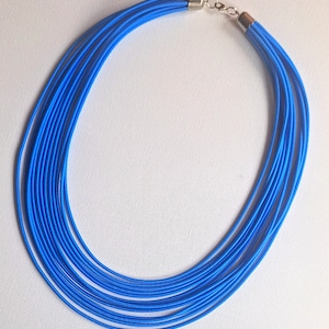 Blue necklace, rope necklace,cherful necklace, blue jewellery, textil jewellery,