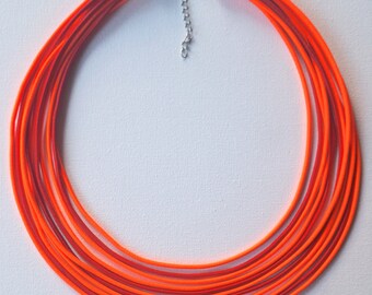 Red  orange necklace, orange necklace,rope necklace,cherful necklace, neon orange jewellery, textil jewellery,