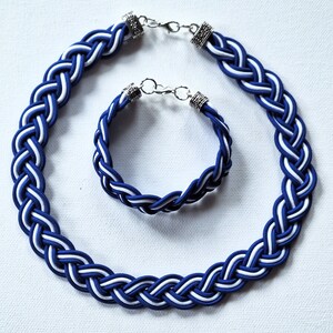 Braided Rope Necklace and Bracelet Set - Blue & White