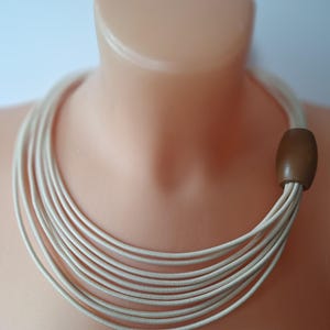 Beige Rope Statement Necklace with Wooden Bead