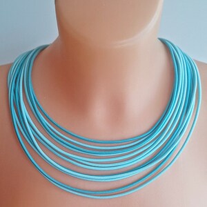 Turquoise Fabric Rope Necklace: Cheerful Blue Jewelry