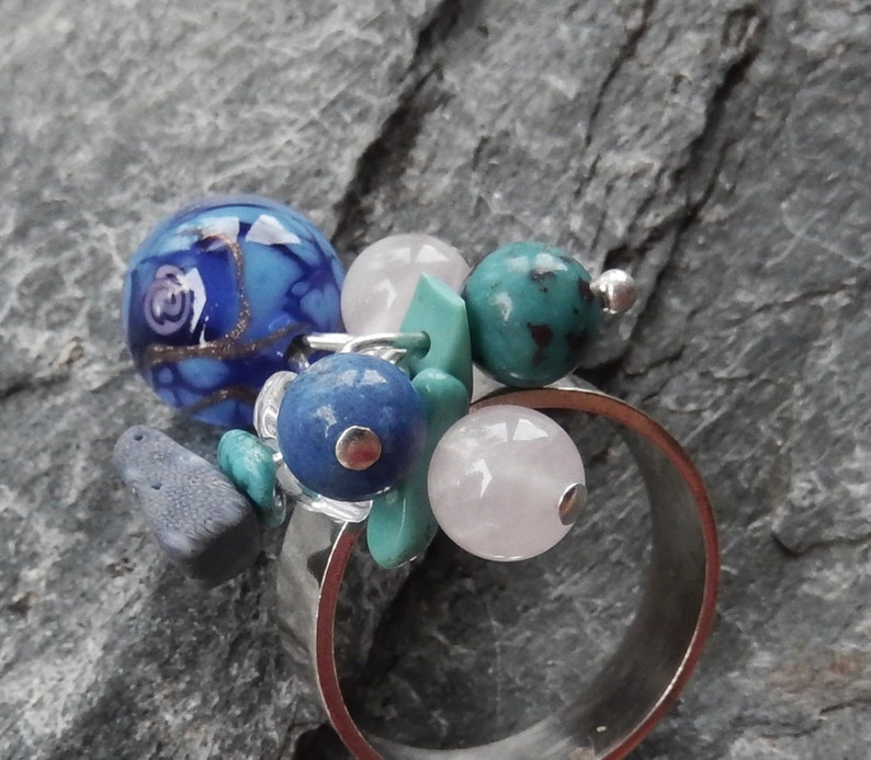 Silver ring with ball of minerals Ag 925