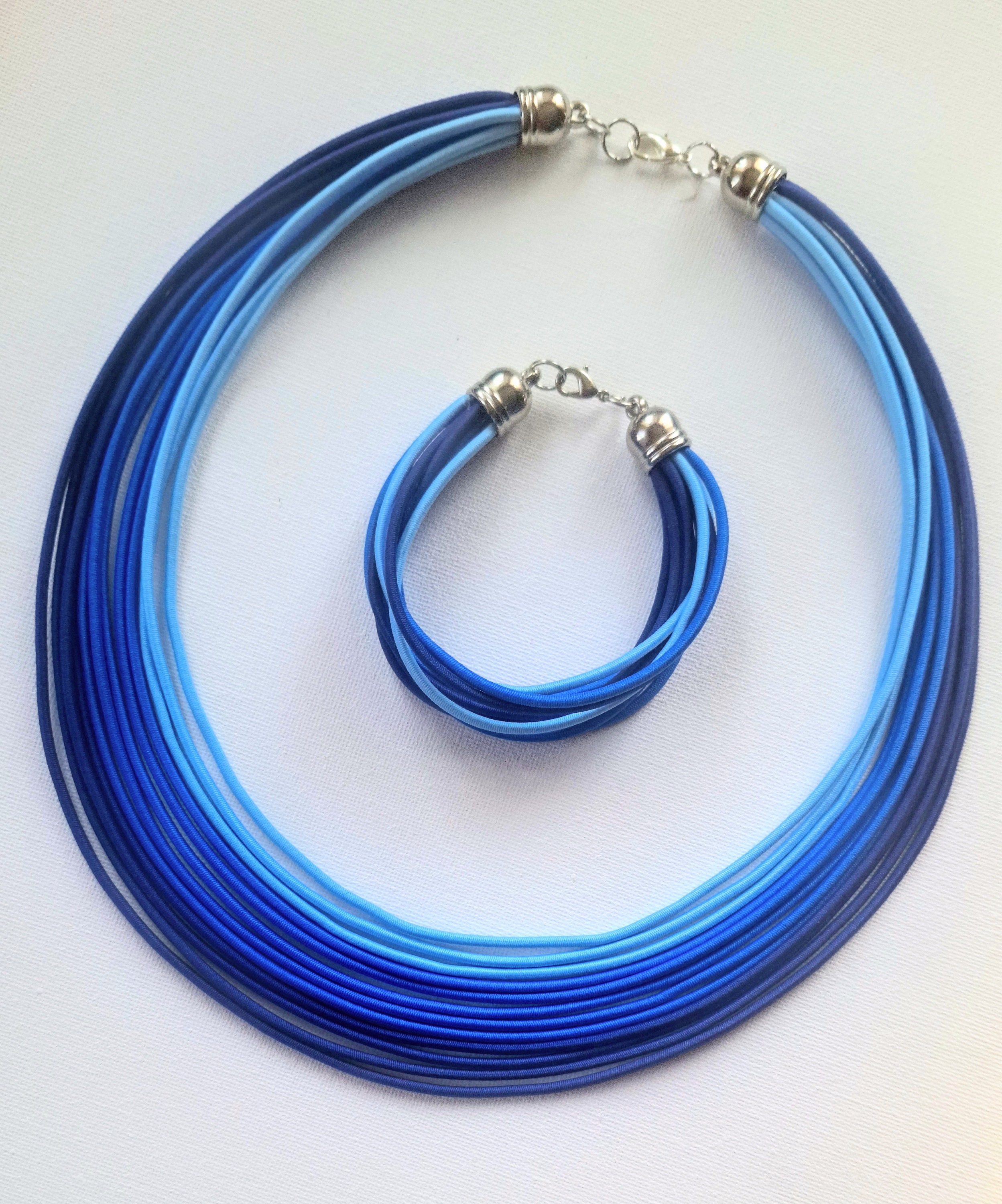 Blue Rope Necklace Set: Colorful Fabric Jewelry - Etsy