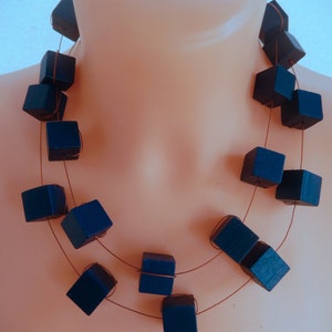 Ropes necklace, Necklace Beads Strand, wooden cubes, blue necklace,  cubes necklace, multistrand necklace, fashion necklace,