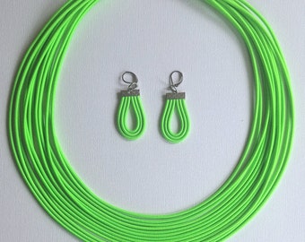 Green Rope Necklace Set: Fabric Jewelry