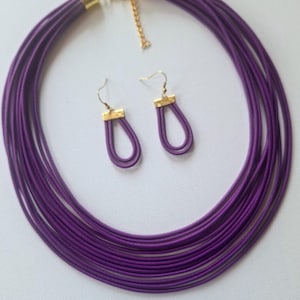 Purple Bib Necklace Set: Chunky Fabric & Gold Fashion Jewelry