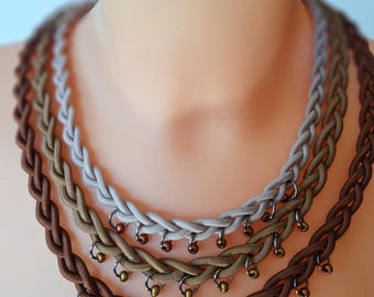 Brown Braided Rope Necklace: Chunky Textile Jewelry