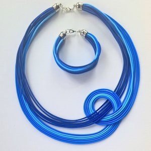 Blue Fabric Knot Necklace & Bracelet Set
