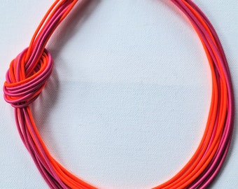 Red necklace, rope necklace, cherful necklace,red jewellery, textil jewellery, multicolour necklace,orange pink necklace