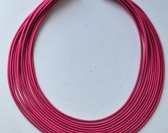 Pink necklace, cherful necklace, bib necklace, textil jewellery, elastic rope