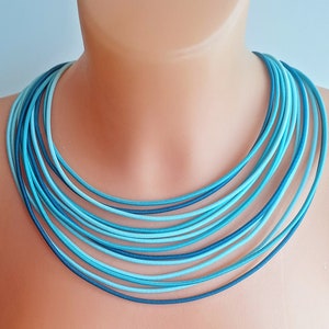Tyrquise necklace, blue set,rope necklace,cherful necklace, fabric jewellery, blue earring