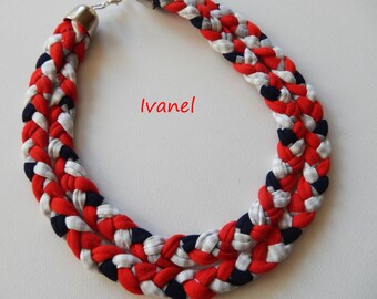 Red braided necklace / Bold necklace / Bib necklace / Fashion necklace / Fabric necklace /Ropes necklace/ Braided necklace/blue necklace