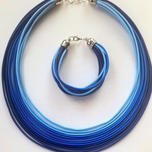 Conjunto de collar de cuerda azul: joyas de tela de colores