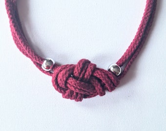 Burgundy necklace, knotted necklace, textile necklace, braided necklace, chunky necklace, bib necklace,