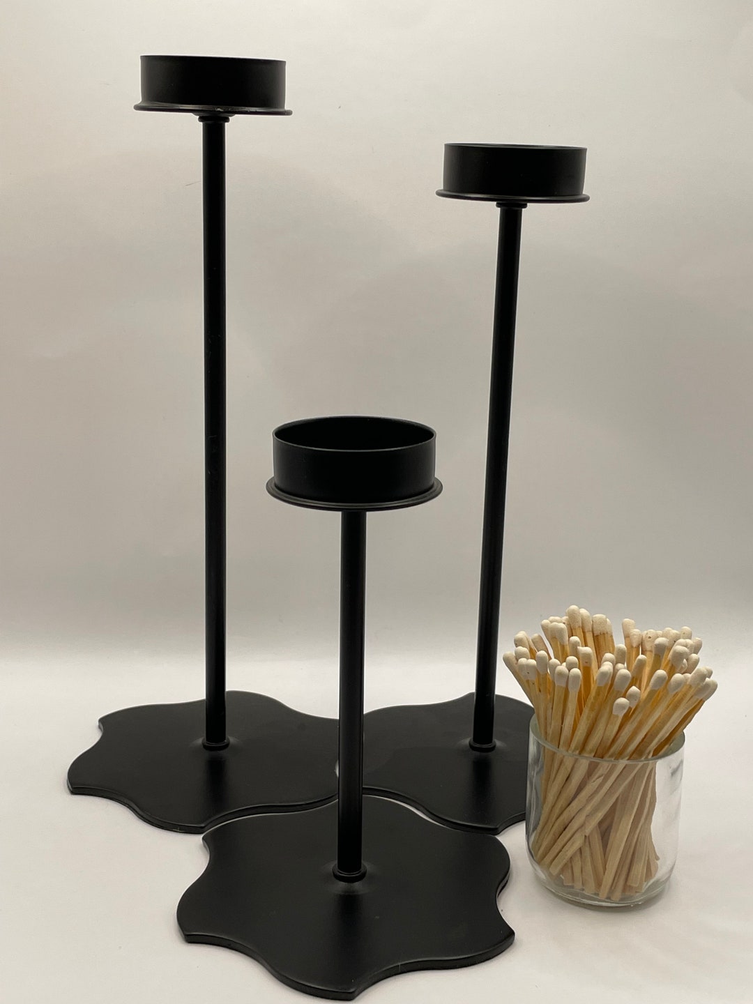 Set of Three Black Metal Tea Light Candle Holders Etsy