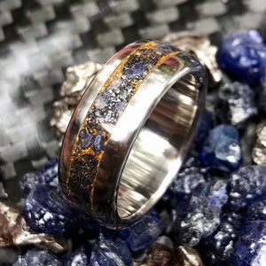 Molten Sapphire Core- Gold And Meteorite Titanium Ring