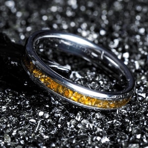 Citrine Stacker Ring, Tungsten Birthstone Band, Natural Gemstone Ring