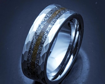 Astrónomo jurásico - Anillo de meteorito y dinosaurio, anillo de tungsteno martillado