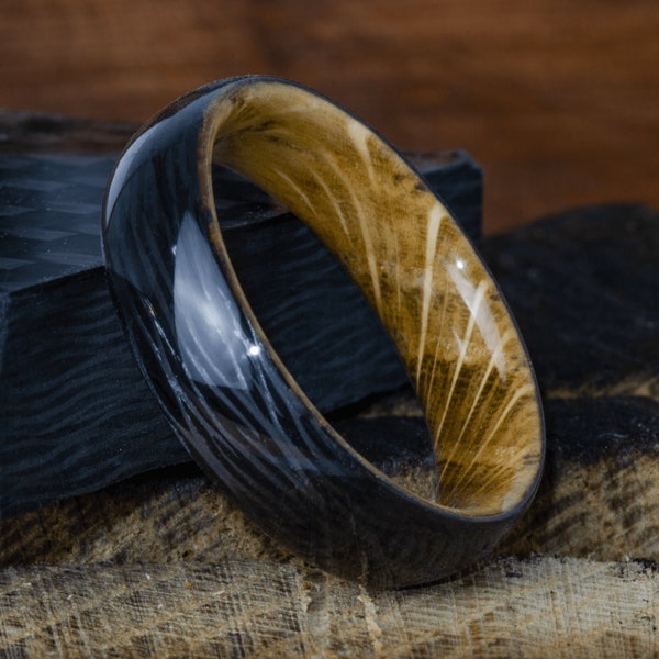 Whiskey Barrel Reclaimed Oak, Handmade Carbon Fiber Ring