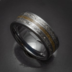 Cosmic Convergence - Meteorite and Dinosaur Bone Black Ceramic Ring | Scratchproof Resilience, Sleek and Timeless Design