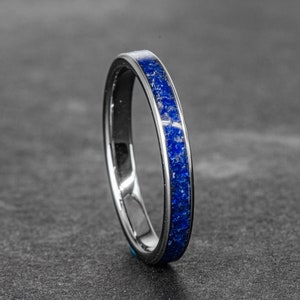 Natural Sapphire Tungsten Stacker Ring