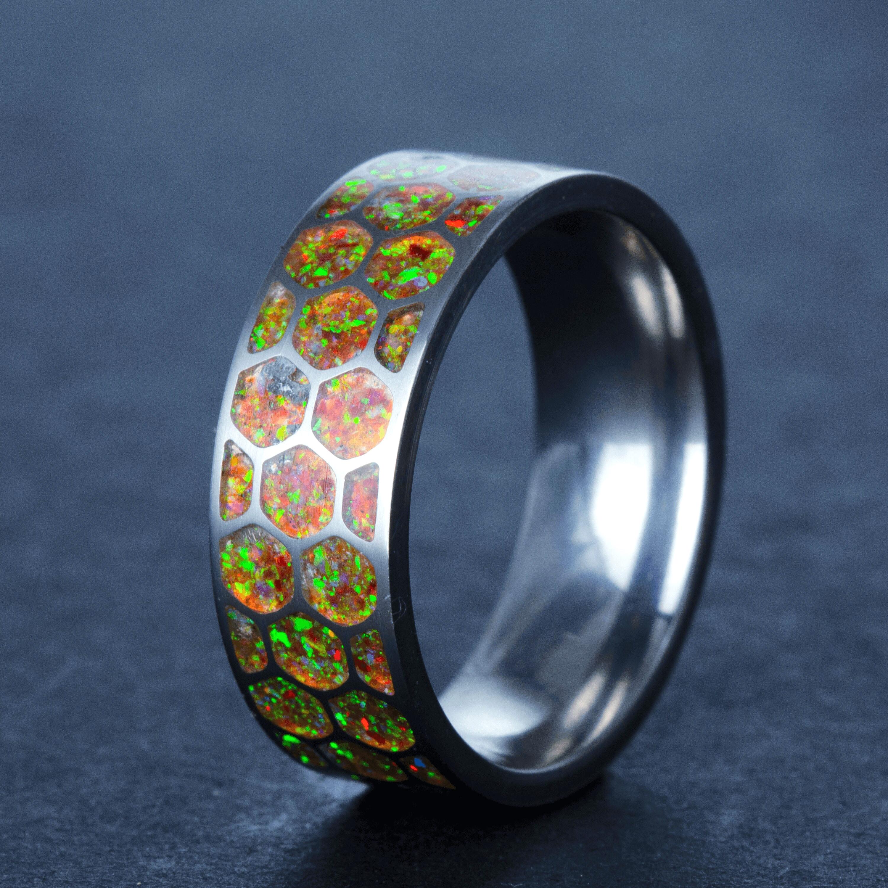 Honeycomb Opal Wedding Ring