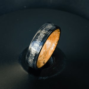 Space Whiskey - Meteorite Wood Ring, Whiskey Barrel And Carbon Fiber Ring