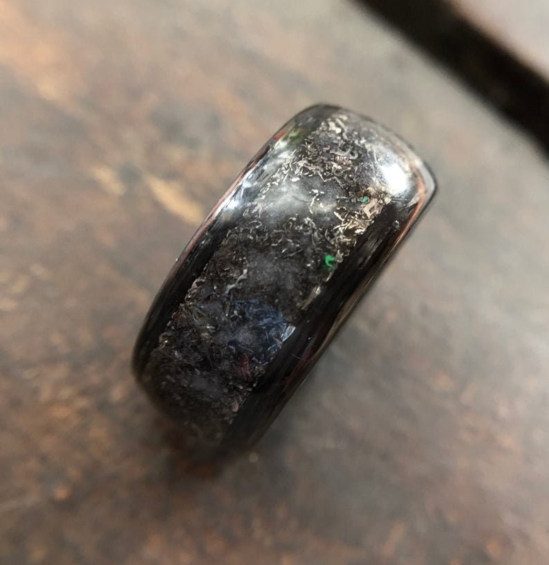 Meteorite Glow Ring Mens Wedding Band Unique Ring Carbon