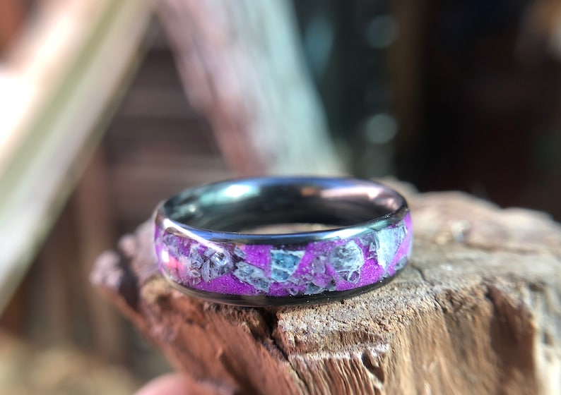 Chakra Opening Crystal Healing Carbon Fiber Aquamarine Thin Ring Purple Virgo Birthstone Nonconductive And Hypoallergenic
