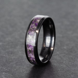 Galaxy's Jewel - Amethyst and Meteorite Ring, Black Ceramic Natural Raw Crystal Ring, Unique Birthstone Gift!