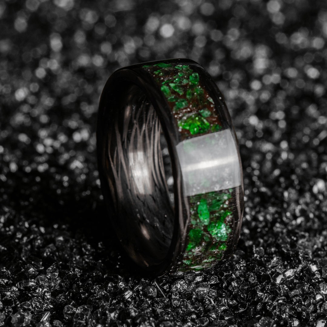 Emerald River Handmade Carbon Fiber and Emerald Wedding Band