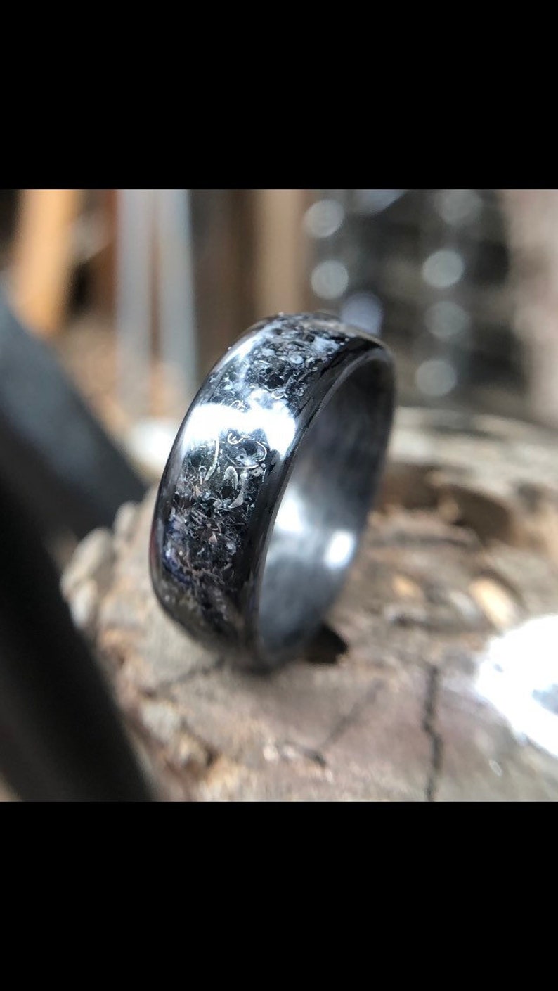 Mens Ring Meteorite Ring Black Tourmaline Carbon Fiber Etsy
