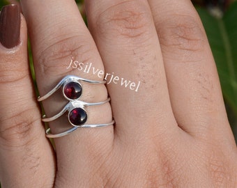 Handmade Red Garnet Ring, 925 Sterling Silver Two Gemstone Jewelry