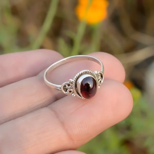 Natural Garnet Ring, Handmade 925 Sterling Silver Oval Stone Jewelry