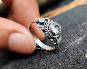 Anillo de topacio de plata de ley 925, joyería artesanal con piedra natal.