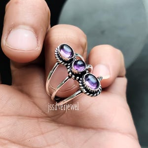 Handmade Sterling Silver Amethyst Ring, Multi Gemstone Design Jewelry