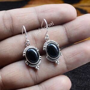 Black Onyx Oval Earrings, Handmade 925 Sterling Silver Jewelry
