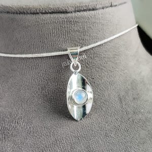 Blue Fire Moonstone Pendant Handmade Sterling Silver Necklace
