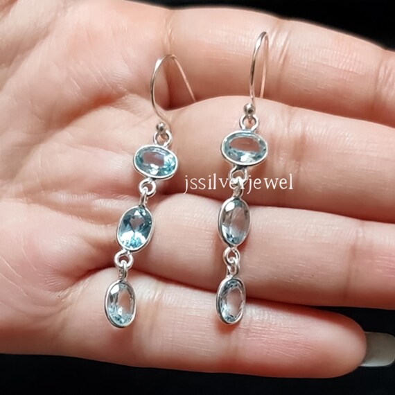 thumbnail image 2 of Handmade Aquamarine Gemstone Dangle Earrings – 925 Sterling Silver, Pear Shape 2 of 3