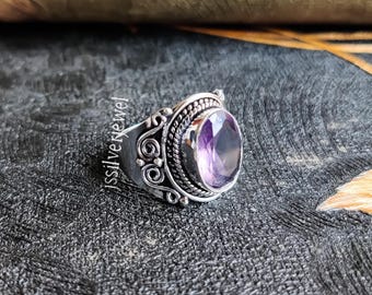 925 Anello Argento Sterling Ovale Mozambico Granato 9x7mm Gemma