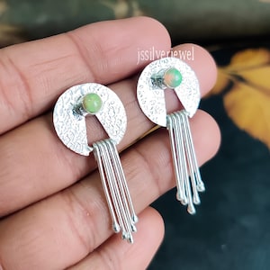 Handmade Ethiopian Opal Sterling Silver Earrings, Round Shape Stone Jewelry