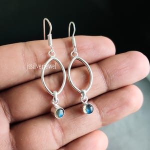 Handmade Black Rainbow Labradorite Earrings Sterling Silver Gemstone Jewelry