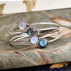 Natural Moonstone-labradorite Bangle, Adjustable Cuff, Handmade