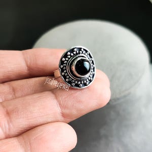 Black Onyx Ring, Handmade Jewelry, Women Onyx Ring, Round Gemstone Ring, Gift For Mother, 925 Sterling Silver Ring, Christmas Gifts
