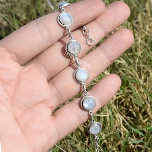 Natural Moonstone Bracelet, Sterling Silver Gemstone Jewelry