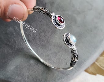 Bracelet manchette en argent sterling 925 avec labradorite et tanzanite
