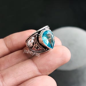 Handmade Blue Topaz Ring 925 Sterling Silver Promise Ring