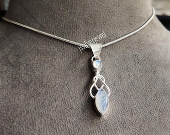 Colgante de plata de ley 925 con dije de piedra lunar arcoíris hecho a mano y collar con piedra natal.