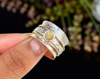 Genuine Opal Spinner Ring, Unisex Ring, Handmade Jewelry, Gift For Her, Multi Gemstone Ring, Anniversary Gift, Birthstone Ring, Pretty Gift