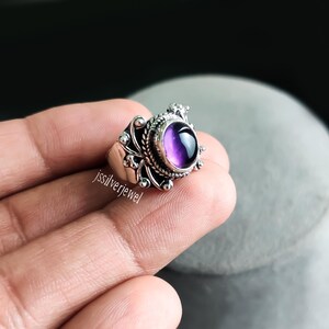 Handmade Amethyst Ring, 925 Sterling Silver Gemstone Jewelry